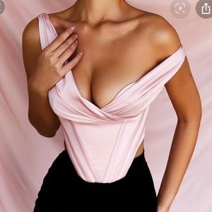 HOUSE OF CB Giuseppina satin pink corset, size small